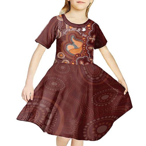 Australia Mother's Day Indigenous Kid Short Sleeve Dress Aboriginal Art