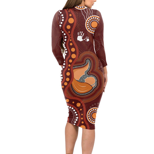 Australia Mother's Day Indigenous Long Sleeve Bodycon Dress Aboriginal Art