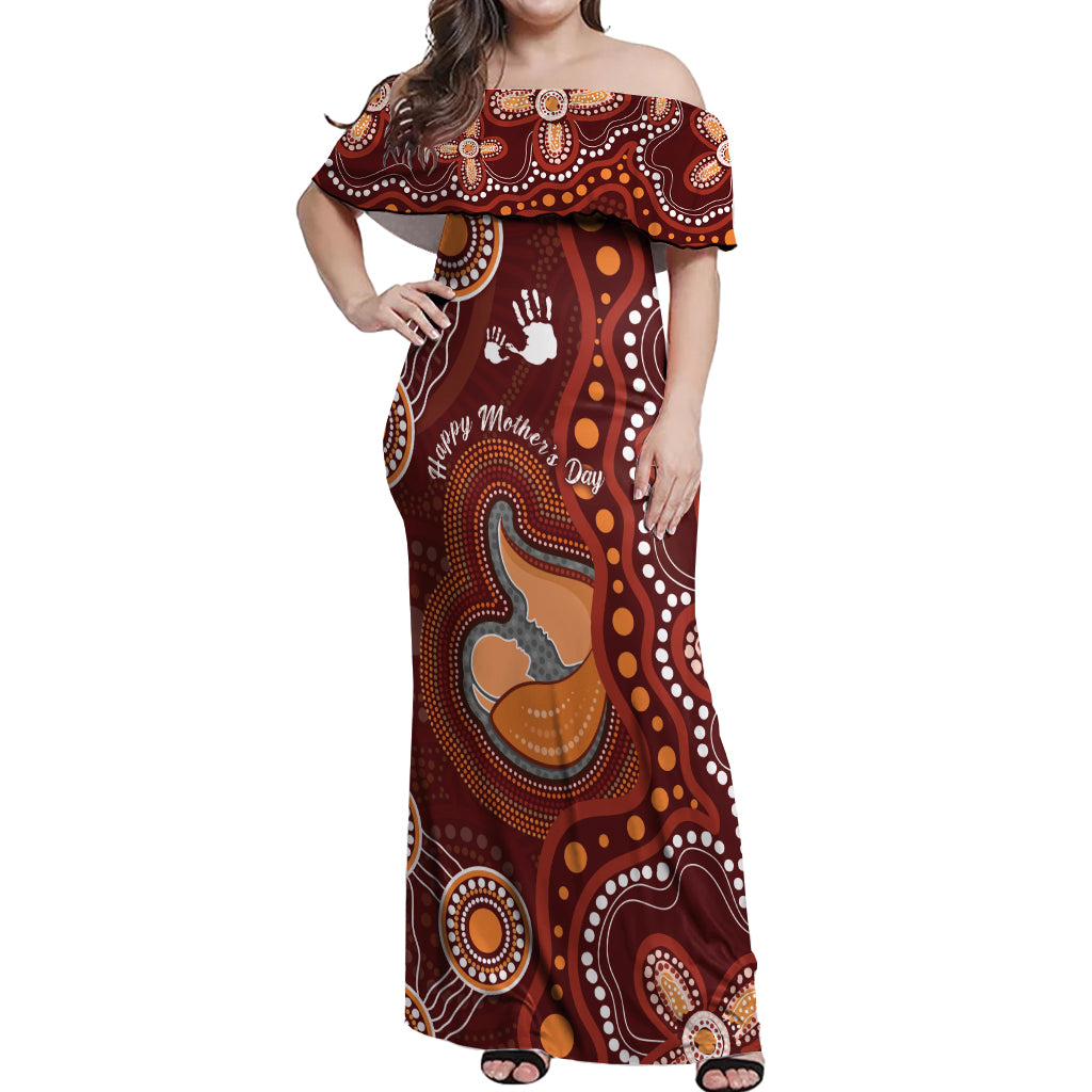 Australia Mother's Day Indigenous Off Shoulder Maxi Dress Aboriginal Art