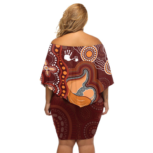 Australia Mother's Day Indigenous Off Shoulder Short Dress Aboriginal Art