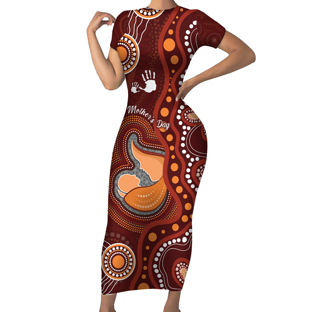 Australia Mother's Day Indigenous Short Sleeve Bodycon Dress Aboriginal Art