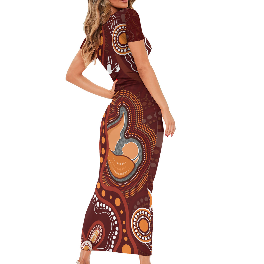 Australia Mother's Day Indigenous Short Sleeve Bodycon Dress Aboriginal Art