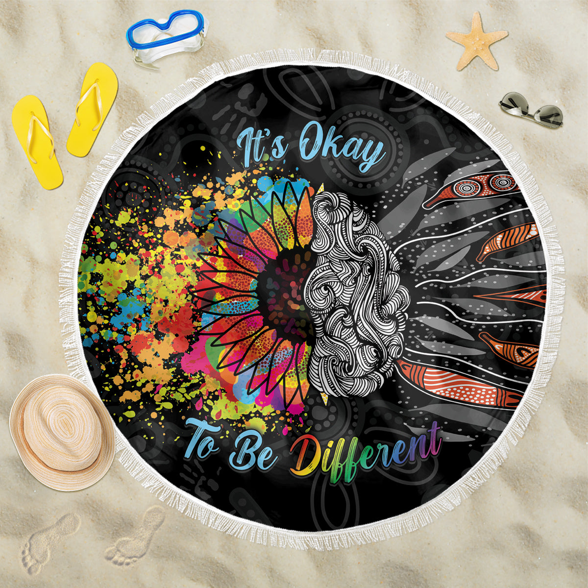 Australia Aboriginal Beach Blanket Autism It's Okay To Be Different