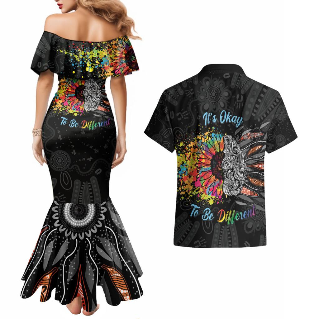 Australia Aboriginal Couples Matching Mermaid Dress and Hawaiian Shirt Autism It's Okay To Be Different
