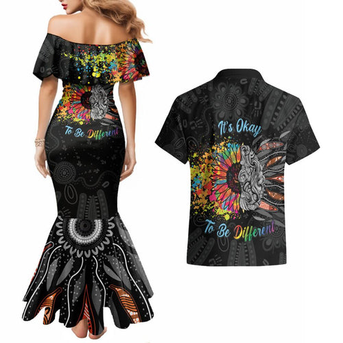 Australia Aboriginal Couples Matching Mermaid Dress and Hawaiian Shirt Autism It's Okay To Be Different