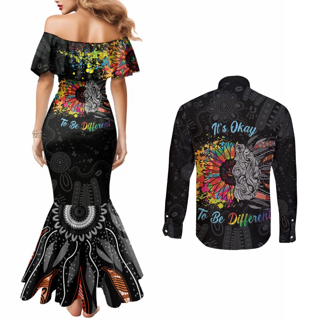 Australia Aboriginal Couples Matching Mermaid Dress and Long Sleeve Button Shirt Autism It's Okay To Be Different