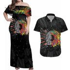 Australia Aboriginal Couples Matching Off Shoulder Maxi Dress and Hawaiian Shirt Autism It's Okay To Be Different