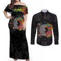 Australia Aboriginal Couples Matching Off Shoulder Maxi Dress and Long Sleeve Button Shirt Autism It's Okay To Be Different