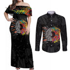 Australia Aboriginal Couples Matching Off Shoulder Maxi Dress and Long Sleeve Button Shirt Autism It's Okay To Be Different