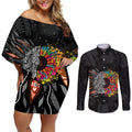 Australia Aboriginal Couples Matching Off Shoulder Short Dress and Long Sleeve Button Shirt Autism It's Okay To Be Different