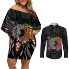 Australia Aboriginal Couples Matching Off Shoulder Short Dress and Long Sleeve Button Shirt Autism It's Okay To Be Different