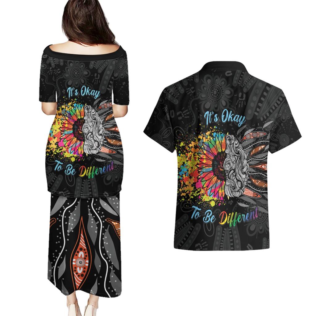 Australia Aboriginal Couples Matching Puletasi and Hawaiian Shirt Autism It's Okay To Be Different