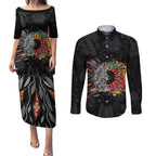 Australia Aboriginal Couples Matching Puletasi and Long Sleeve Button Shirt Autism It's Okay To Be Different