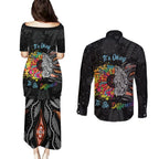 Australia Aboriginal Couples Matching Puletasi and Long Sleeve Button Shirt Autism It's Okay To Be Different