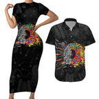 Australia Aboriginal Couples Matching Short Sleeve Bodycon Dress and Hawaiian Shirt Autism It's Okay To Be Different