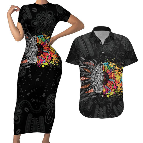 Australia Aboriginal Couples Matching Short Sleeve Bodycon Dress and Hawaiian Shirt Autism It's Okay To Be Different