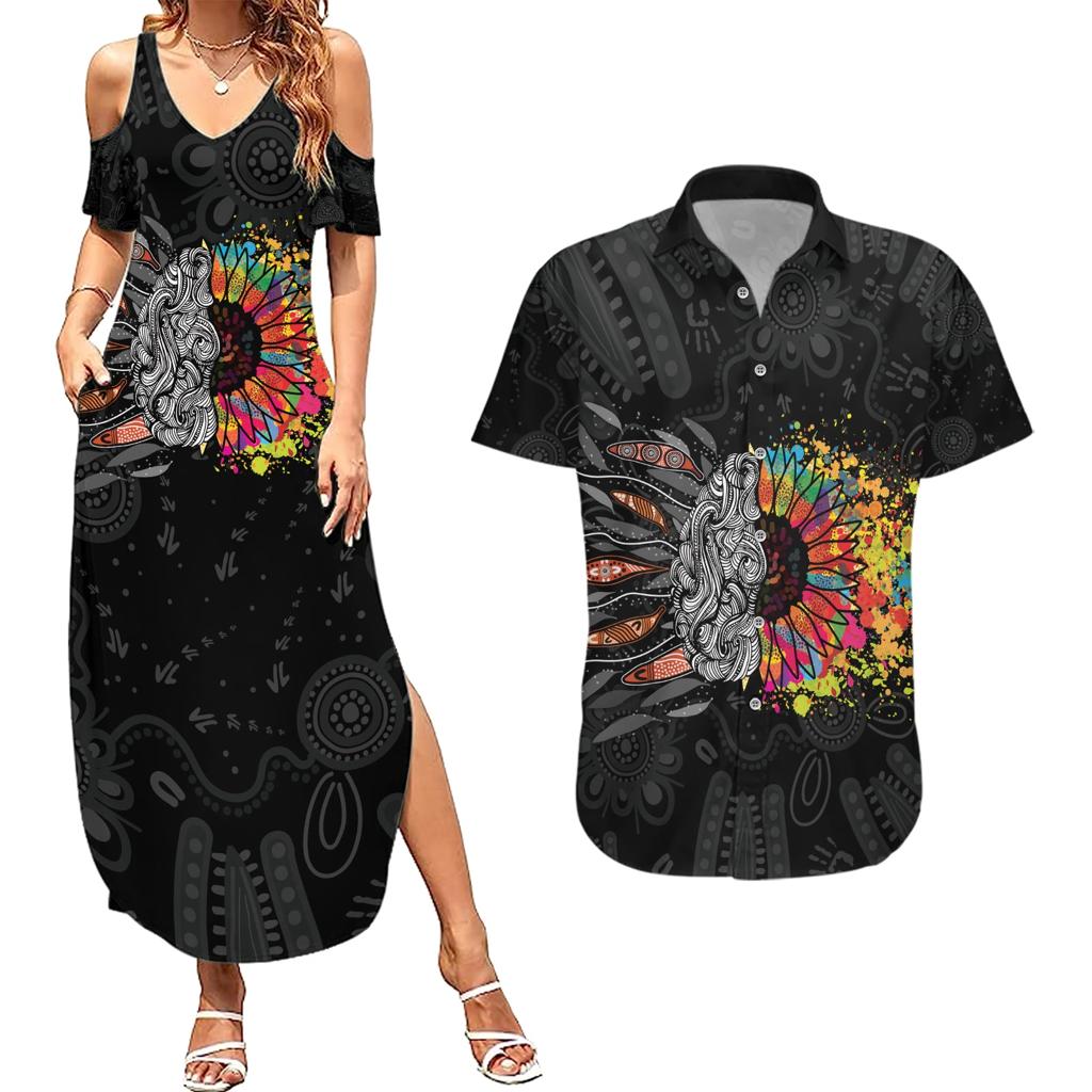Australia Aboriginal Couples Matching Summer Maxi Dress and Hawaiian Shirt Autism It's Okay To Be Different