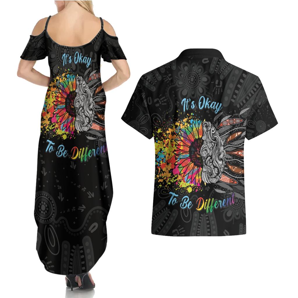 Australia Aboriginal Couples Matching Summer Maxi Dress and Hawaiian Shirt Autism It's Okay To Be Different