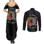 Australia Aboriginal Couples Matching Summer Maxi Dress and Long Sleeve Button Shirt Autism It's Okay To Be Different