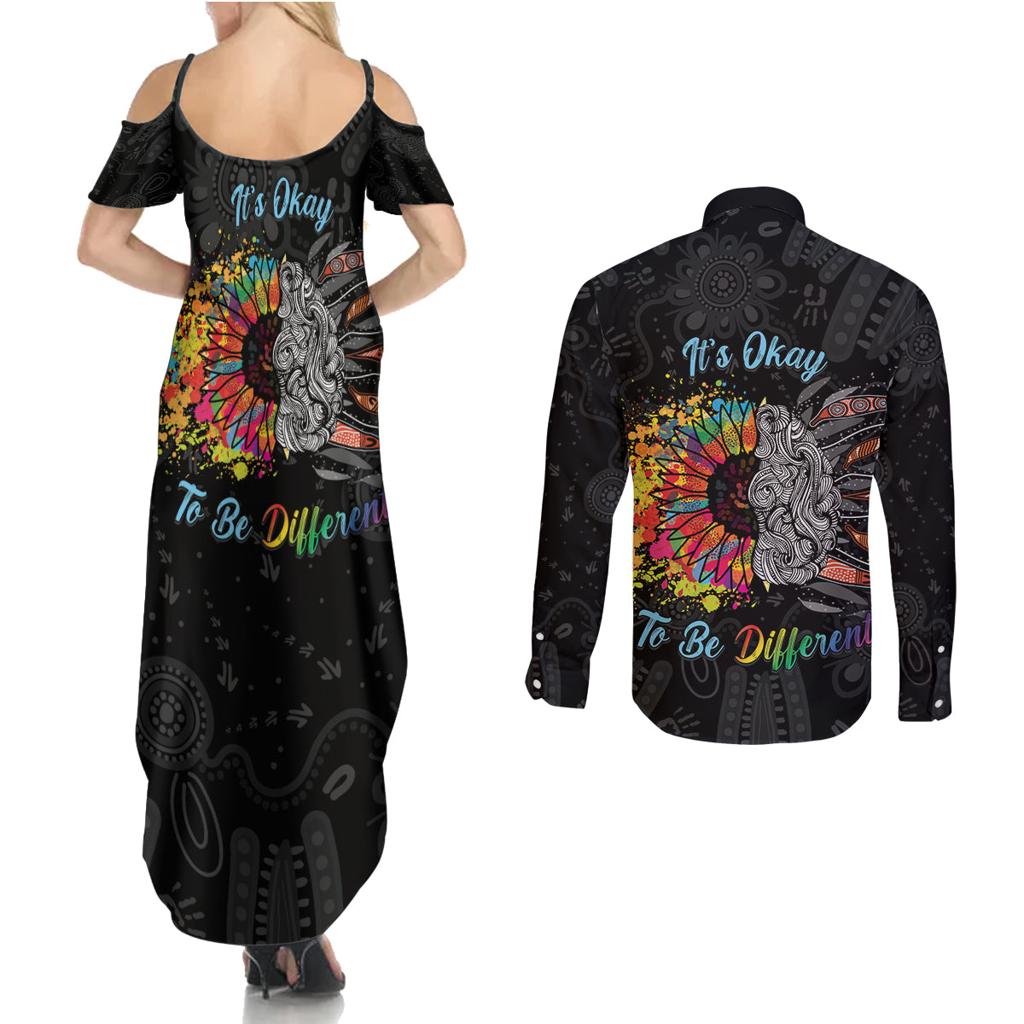 Australia Aboriginal Couples Matching Summer Maxi Dress and Long Sleeve Button Shirt Autism It's Okay To Be Different