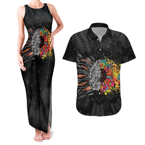 Australia Aboriginal Couples Matching Tank Maxi Dress and Hawaiian Shirt Autism It's Okay To Be Different