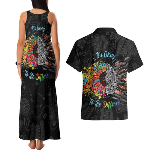 Australia Aboriginal Couples Matching Tank Maxi Dress and Hawaiian Shirt Autism It's Okay To Be Different