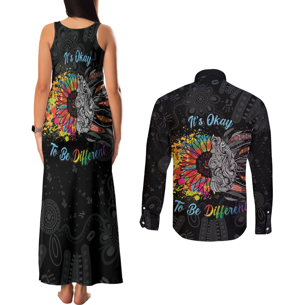 Australia Aboriginal Couples Matching Tank Maxi Dress and Long Sleeve Button Shirt Autism It's Okay To Be Different