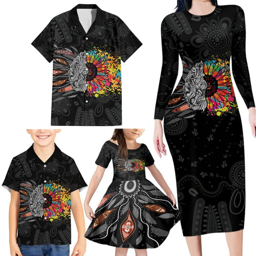 Australia Aboriginal Family Matching Long Sleeve Bodycon Dress and Hawaiian Shirt Autism It's Okay To Be Different
