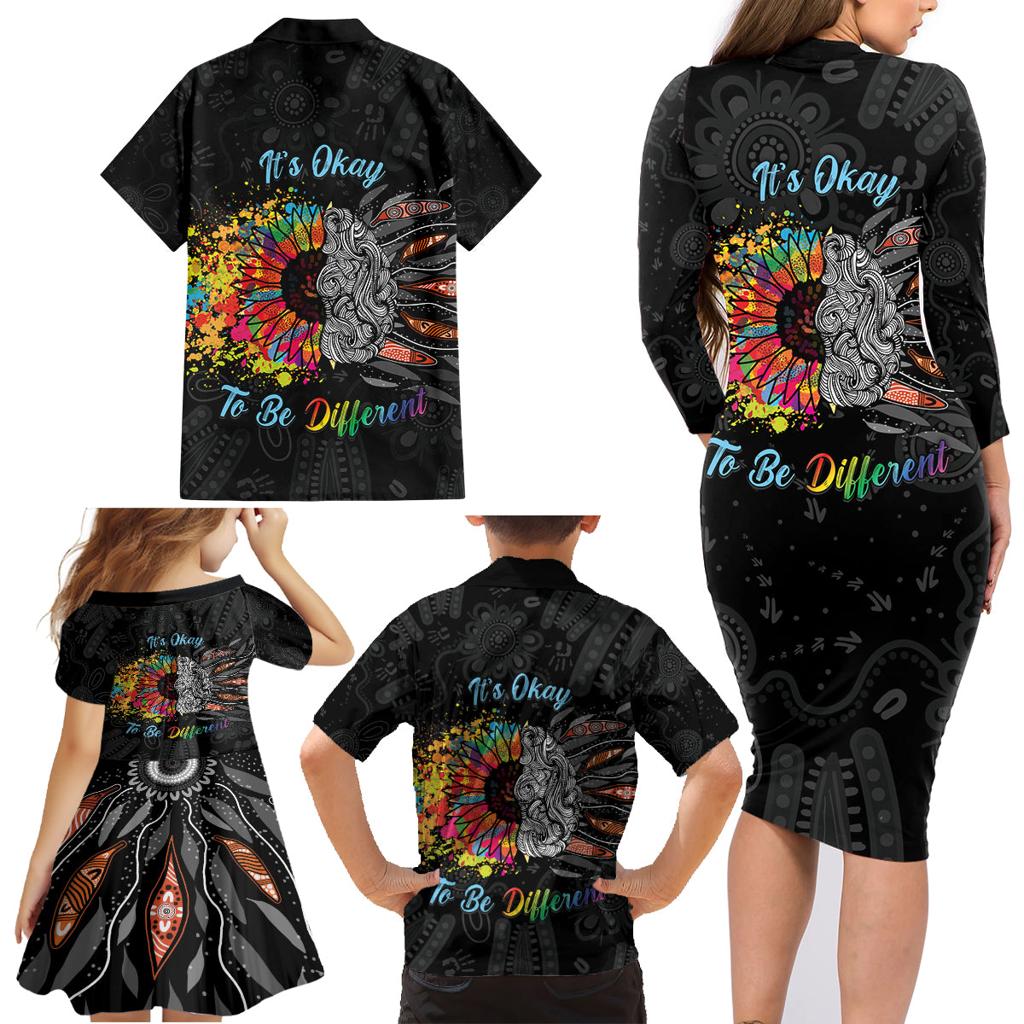 Australia Aboriginal Family Matching Long Sleeve Bodycon Dress and Hawaiian Shirt Autism It's Okay To Be Different
