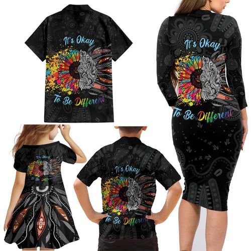 Australia Aboriginal Family Matching Long Sleeve Bodycon Dress and Hawaiian Shirt Autism It's Okay To Be Different
