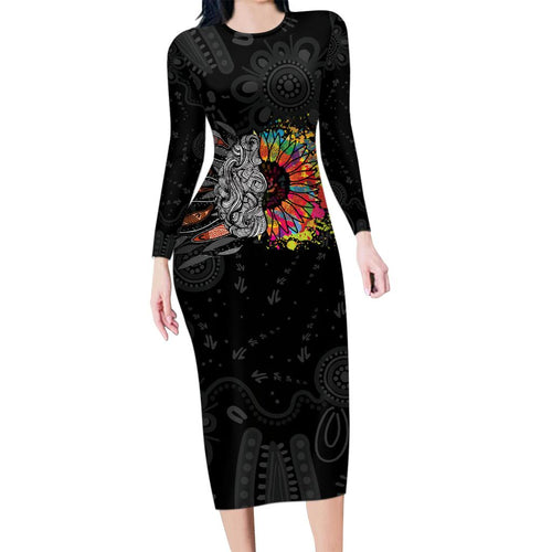 Australia Aboriginal Family Matching Long Sleeve Bodycon Dress and Hawaiian Shirt Autism It's Okay To Be Different