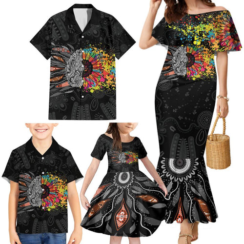 Australia Aboriginal Family Matching Mermaid Dress and Hawaiian Shirt Autism It's Okay To Be Different