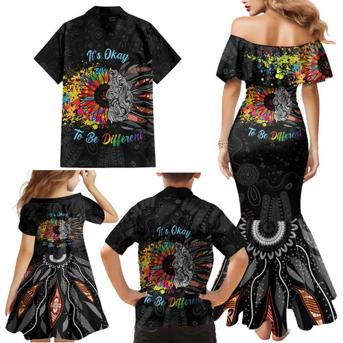 Australia Aboriginal Family Matching Mermaid Dress and Hawaiian Shirt Autism It's Okay To Be Different