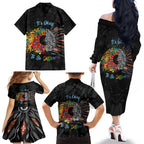 Australia Aboriginal Family Matching Off The Shoulder Long Sleeve Dress and Hawaiian Shirt Autism It's Okay To Be Different