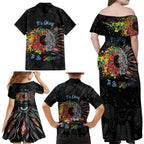 Australia Aboriginal Family Matching Off Shoulder Maxi Dress and Hawaiian Shirt Autism It's Okay To Be Different
