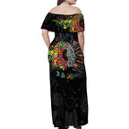 Australia Aboriginal Family Matching Off Shoulder Maxi Dress and Hawaiian Shirt Autism It's Okay To Be Different