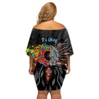 Australia Aboriginal Family Matching Off Shoulder Short Dress and Hawaiian Shirt Autism It's Okay To Be Different
