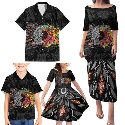Australia Aboriginal Family Matching Puletasi and Hawaiian Shirt Autism It's Okay To Be Different