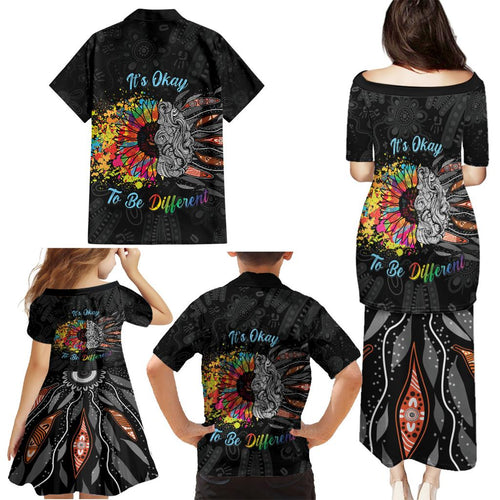 Australia Aboriginal Family Matching Puletasi and Hawaiian Shirt Autism It's Okay To Be Different