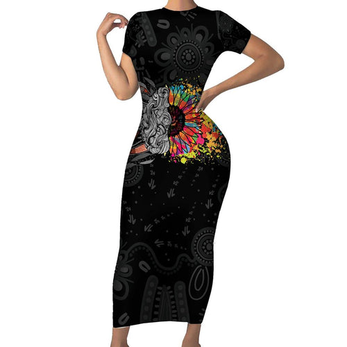 Australia Aboriginal Family Matching Short Sleeve Bodycon Dress and Hawaiian Shirt Autism It's Okay To Be Different
