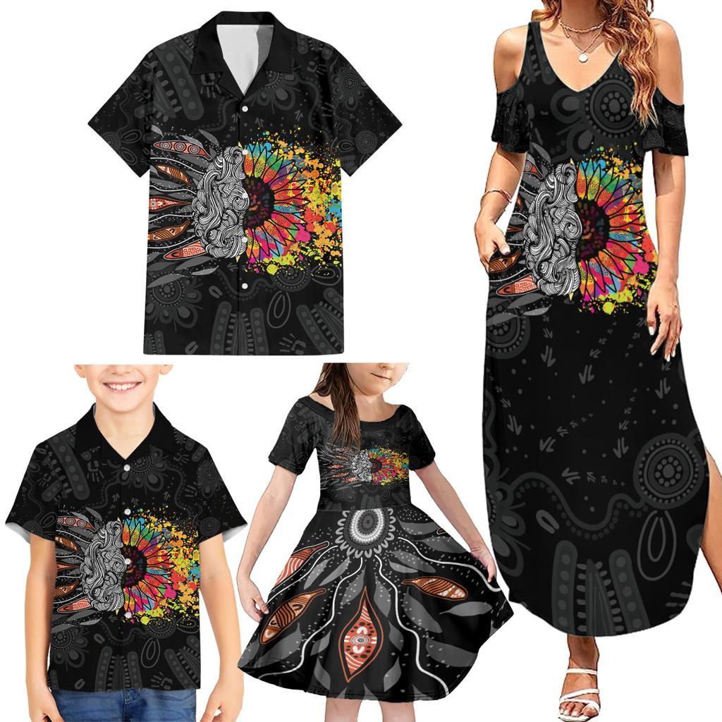 Australia Aboriginal Family Matching Summer Maxi Dress and Hawaiian Shirt Autism It's Okay To Be Different