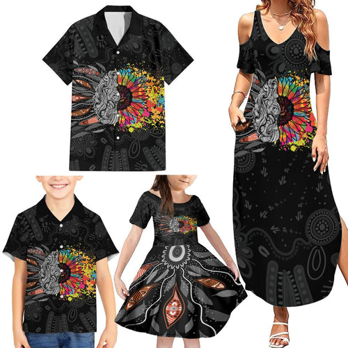 Australia Aboriginal Family Matching Summer Maxi Dress and Hawaiian Shirt Autism It's Okay To Be Different