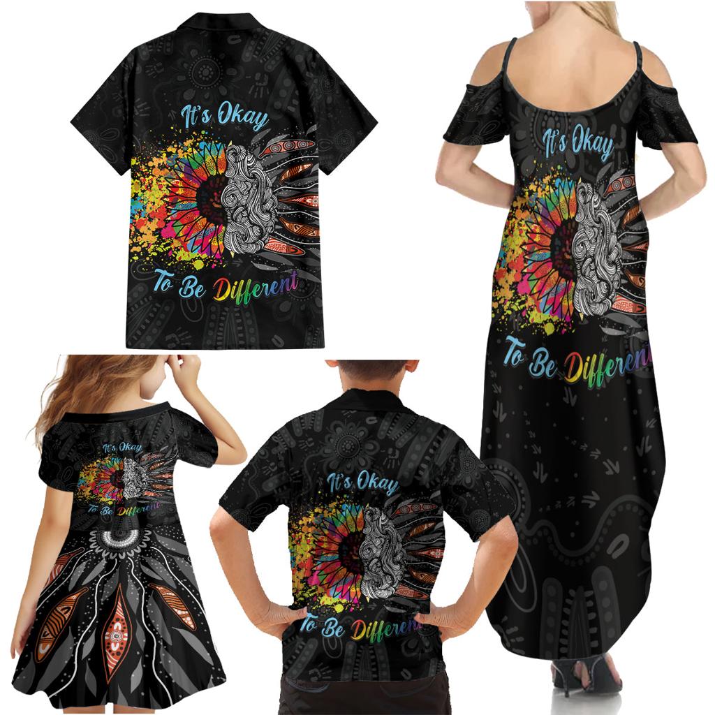 Australia Aboriginal Family Matching Summer Maxi Dress and Hawaiian Shirt Autism It's Okay To Be Different