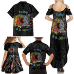 Australia Aboriginal Family Matching Summer Maxi Dress and Hawaiian Shirt Autism It's Okay To Be Different