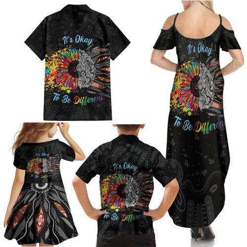 Australia Aboriginal Family Matching Summer Maxi Dress and Hawaiian Shirt Autism It's Okay To Be Different