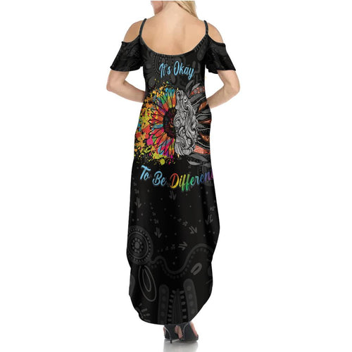 Australia Aboriginal Family Matching Summer Maxi Dress and Hawaiian Shirt Autism It's Okay To Be Different