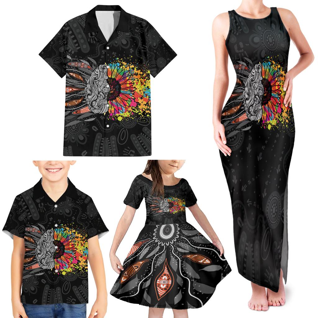 Australia Aboriginal Family Matching Tank Maxi Dress and Hawaiian Shirt Autism It's Okay To Be Different