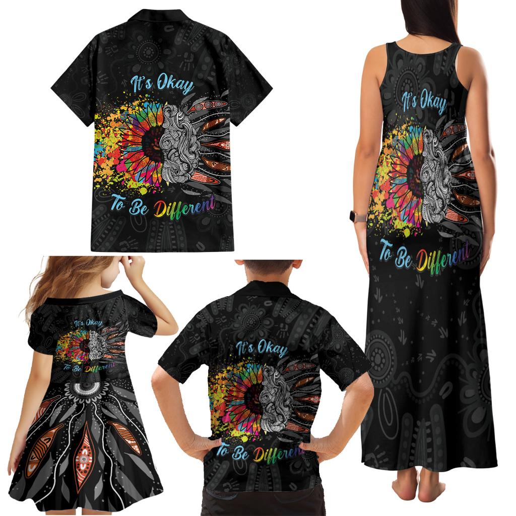 Australia Aboriginal Family Matching Tank Maxi Dress and Hawaiian Shirt Autism It's Okay To Be Different