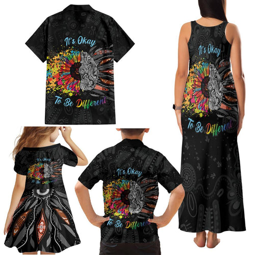 Australia Aboriginal Family Matching Tank Maxi Dress and Hawaiian Shirt Autism It's Okay To Be Different