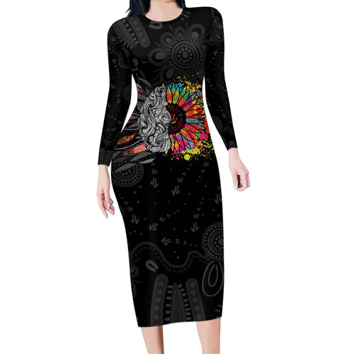 Australia Aboriginal Long Sleeve Bodycon Dress Autism It's Okay To Be Different